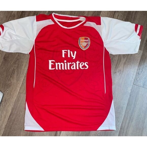 Arsenal Mens Womens Size Small Soccer Home Fly Emirates Pete Jersey Red White - Picture 1 of 2
